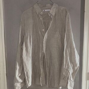 Zara Neutral Linen Button-Up Shirt in Light Taupe